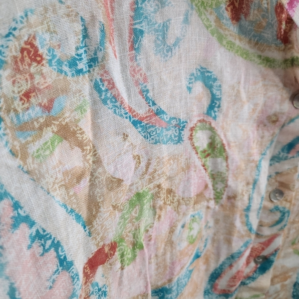 NWT Itallian 100% Linen beachy island button up shirt coastal paisley artsy OS - Picture 6 of 12